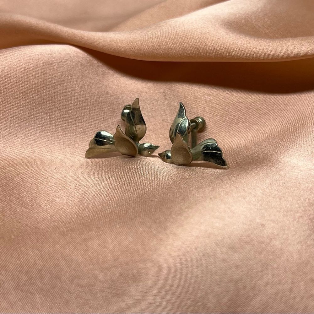 Vintage Dove Screw Back Silver Earrings